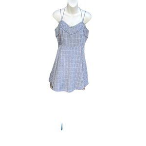 Essue  Spaghetti Strap Fit & Flare Mini Dress Lined Blue & White Plaid Size L